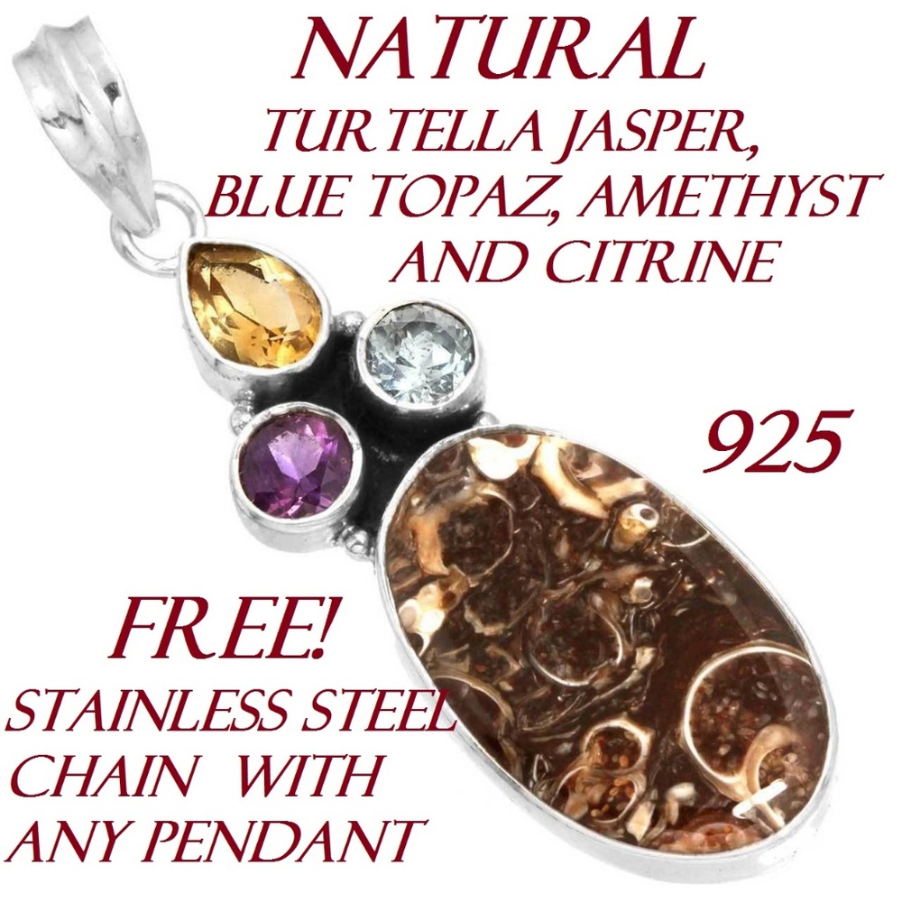 {925} Natural turtella jasper pendant